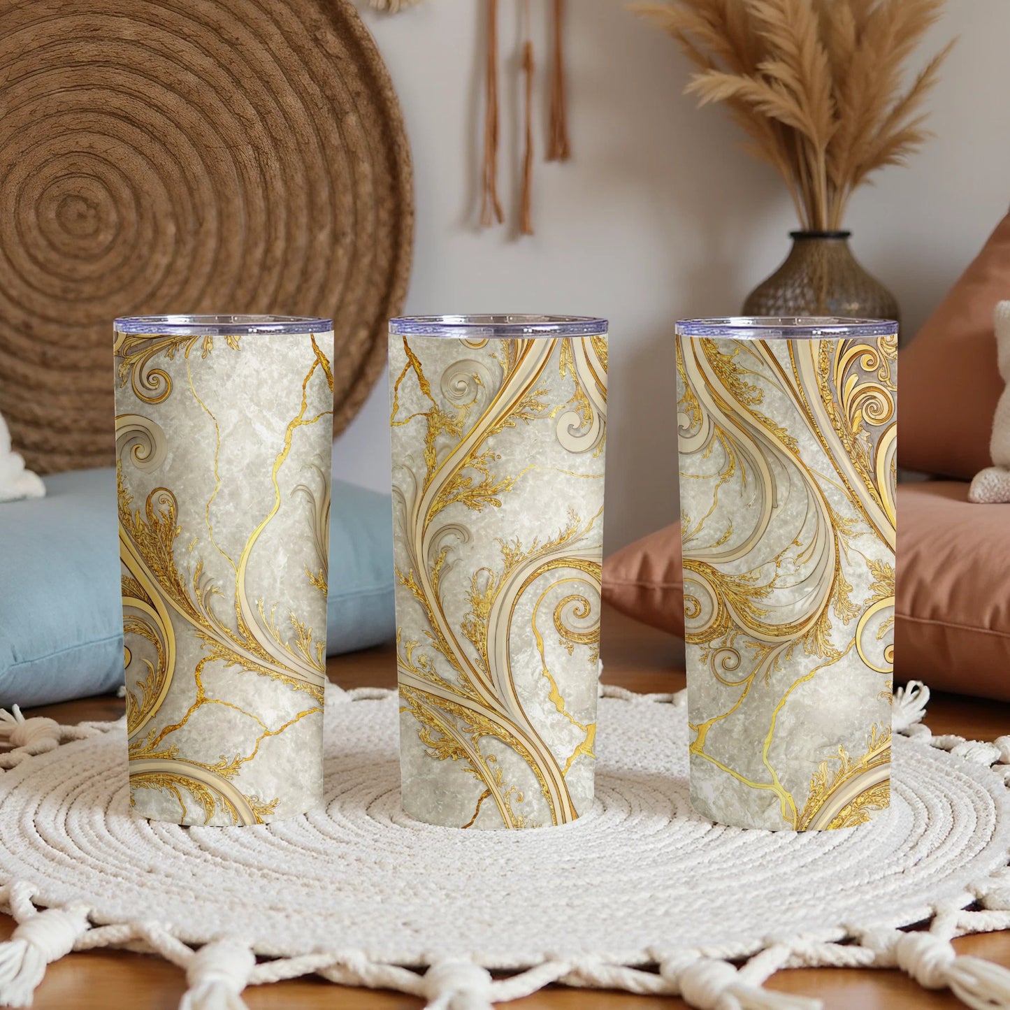 Elegant Marble and Gold Swirl Tall Tumbler Product