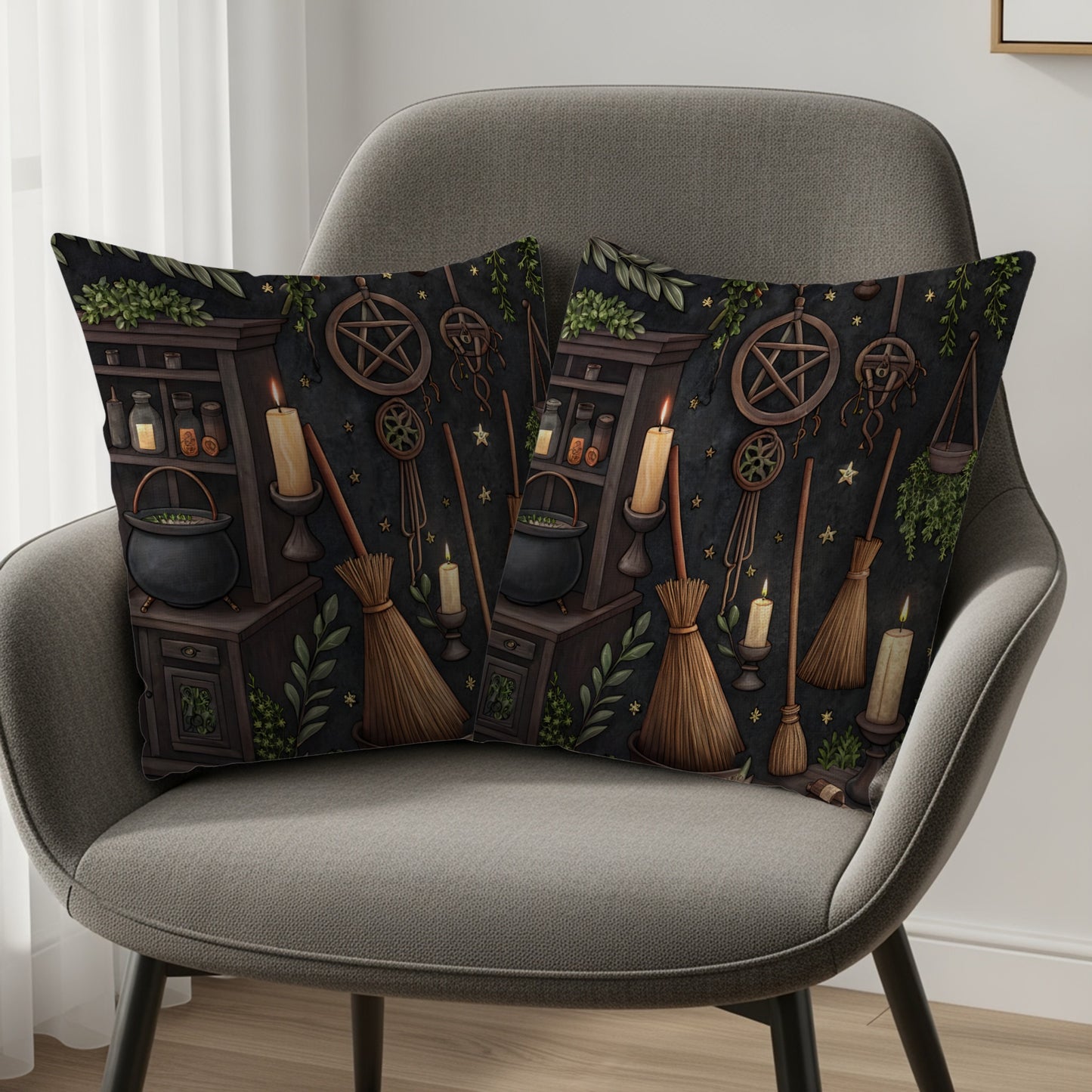 Witchy Apothecary Decor Throw Pillow Set for Cozy Spaces