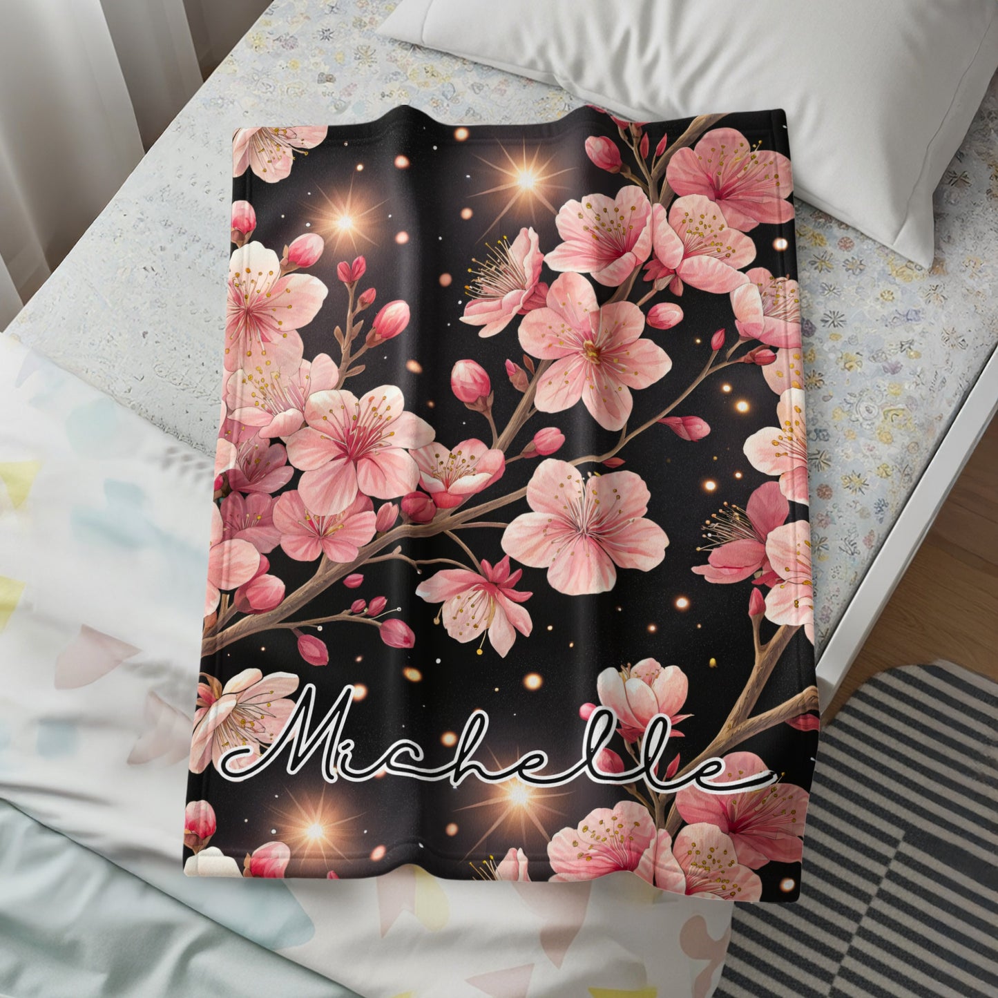 Personalized Floral Design Throw Blanket with Name Michelle