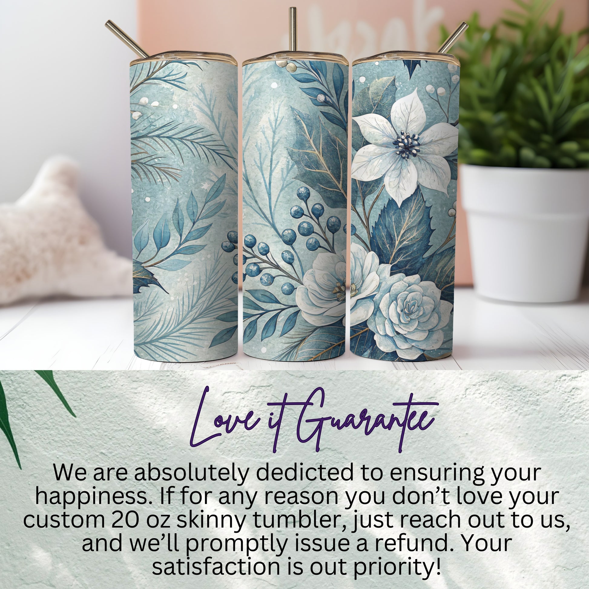 Beautiful Floral Design on 20 oz Skinny Tumbler