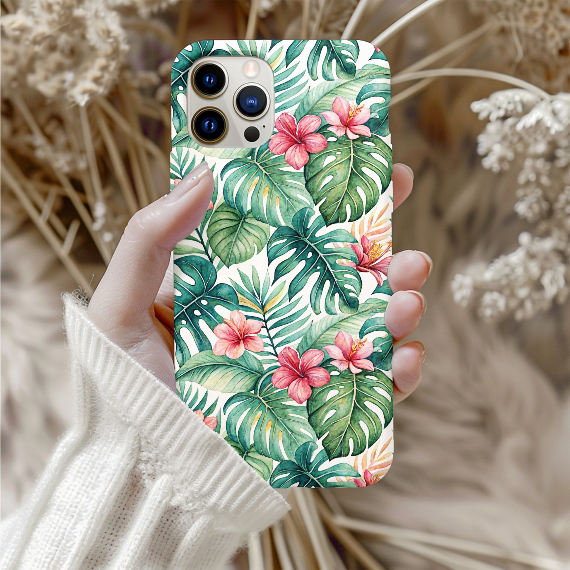 Tropical Flower and Leaf Design Phone Case