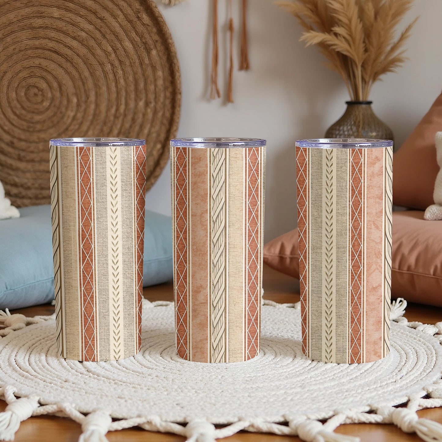 Handcrafted Boho Chic Geometric Pattern Tumbler Decor