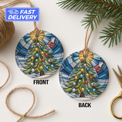 Stained Glass Christmas Tree Round Hanging Ornament product type
