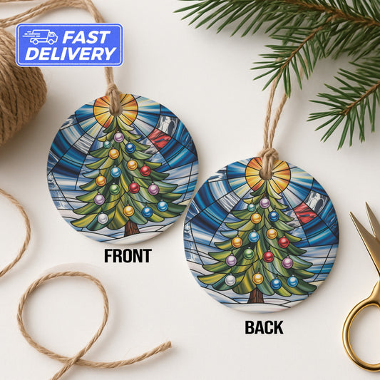 Stained Glass Christmas Tree Round Hanging Ornament product type