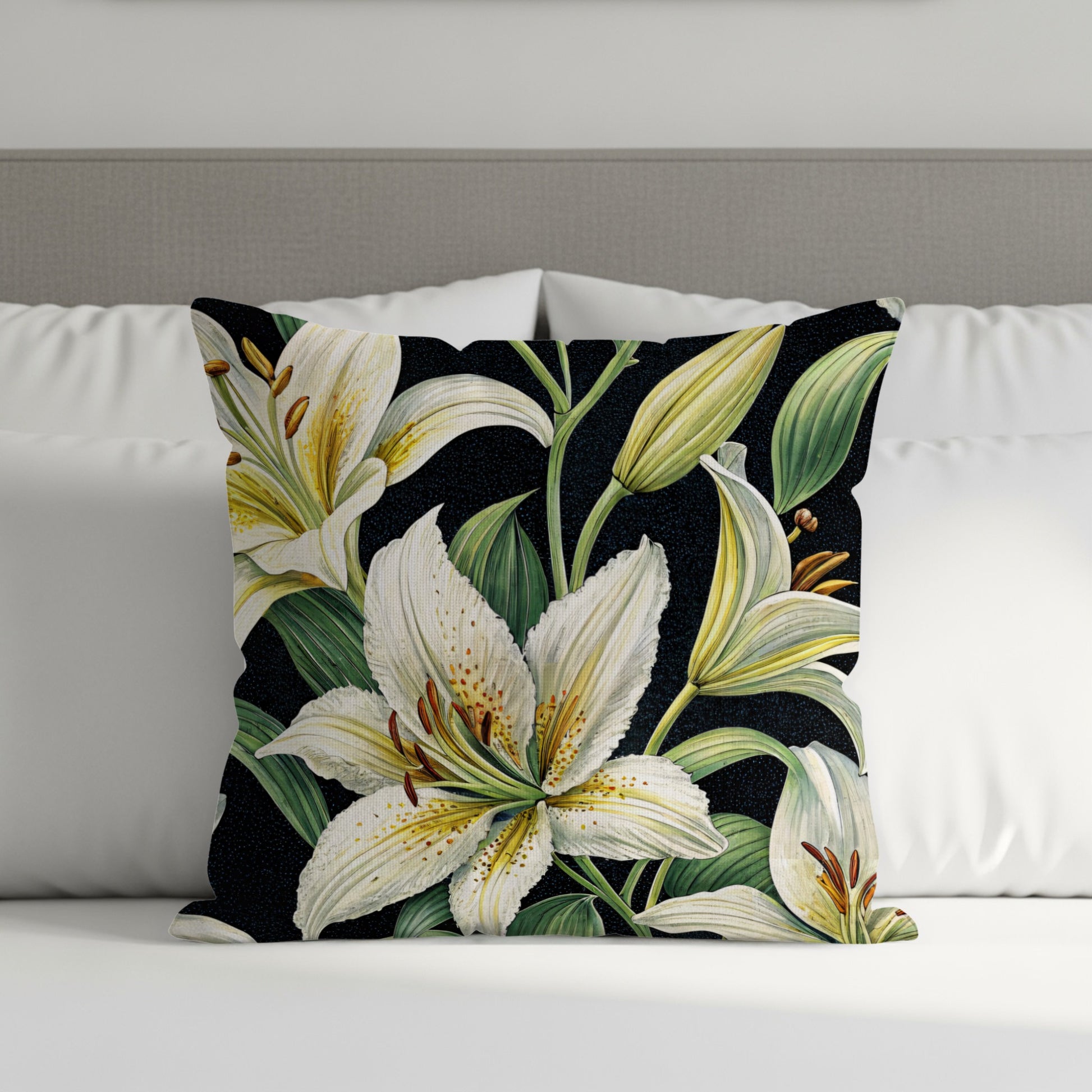 Elegant White Lily Floral Print Throw Pillow Product