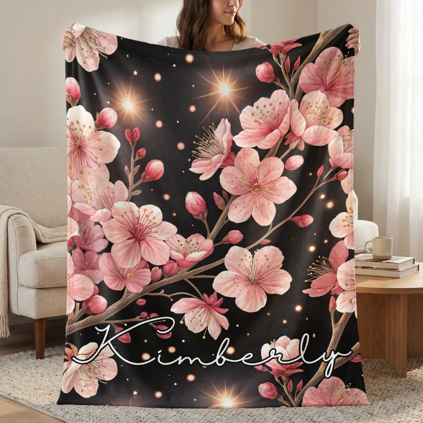 Personalized Floral Name Design Throw Blanket