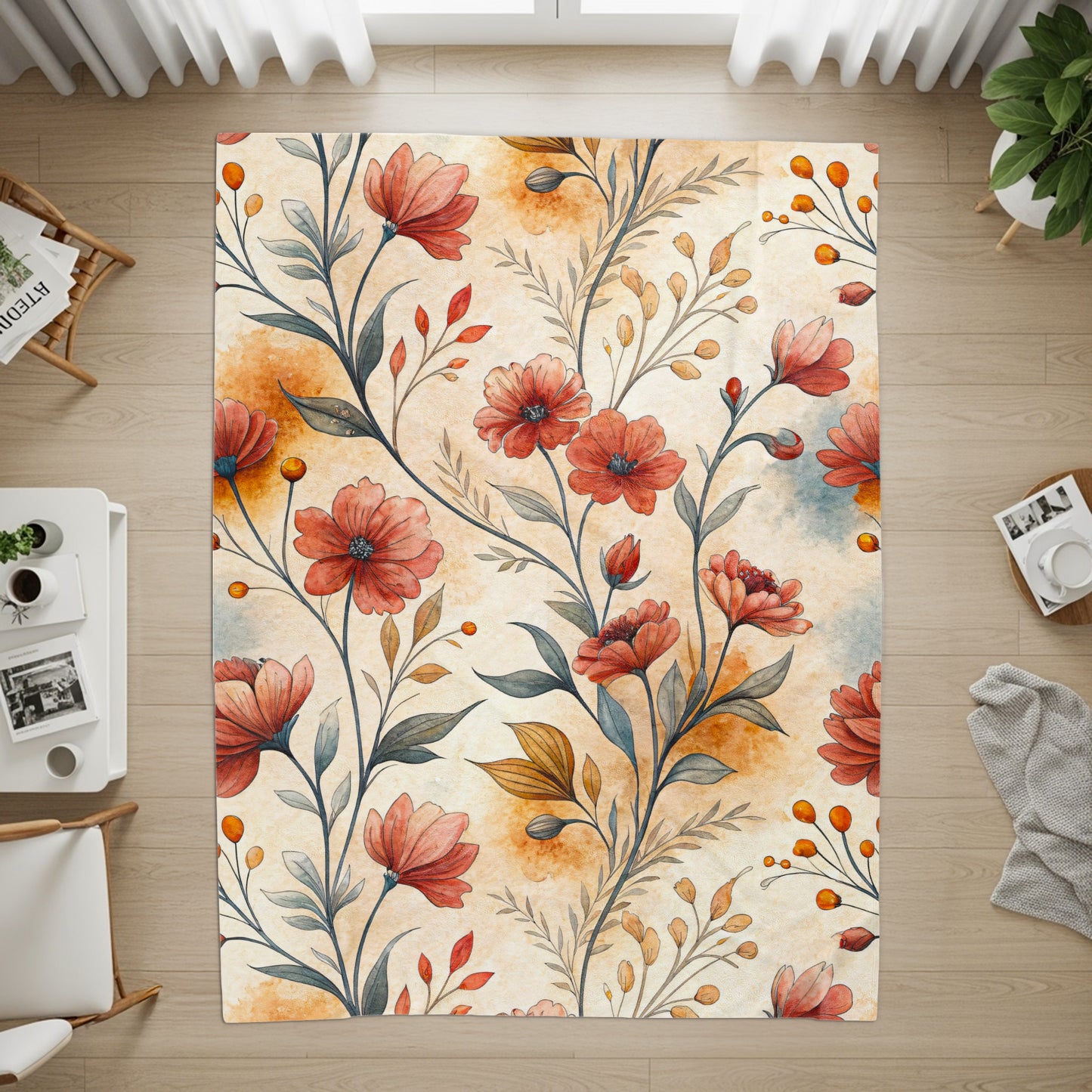 Red Floral Pattern Artistic Watercolor Painting Design - Walk Greener