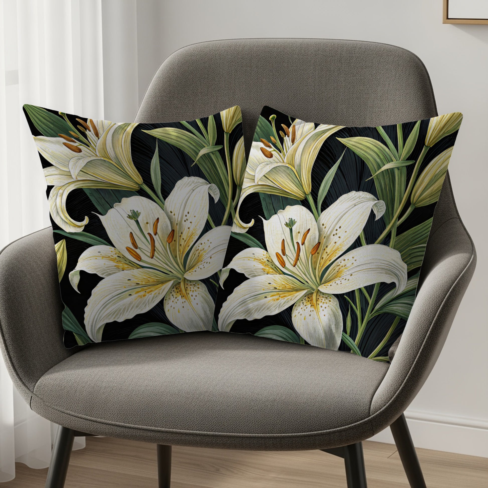 Elegant White Lilies Pattern Design Decorative Floral Throw Pillows - Walk Greener