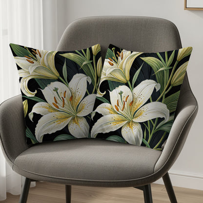 Elegant White Lilies Pattern Design Decorative Floral Throw Pillows - Walk Greener