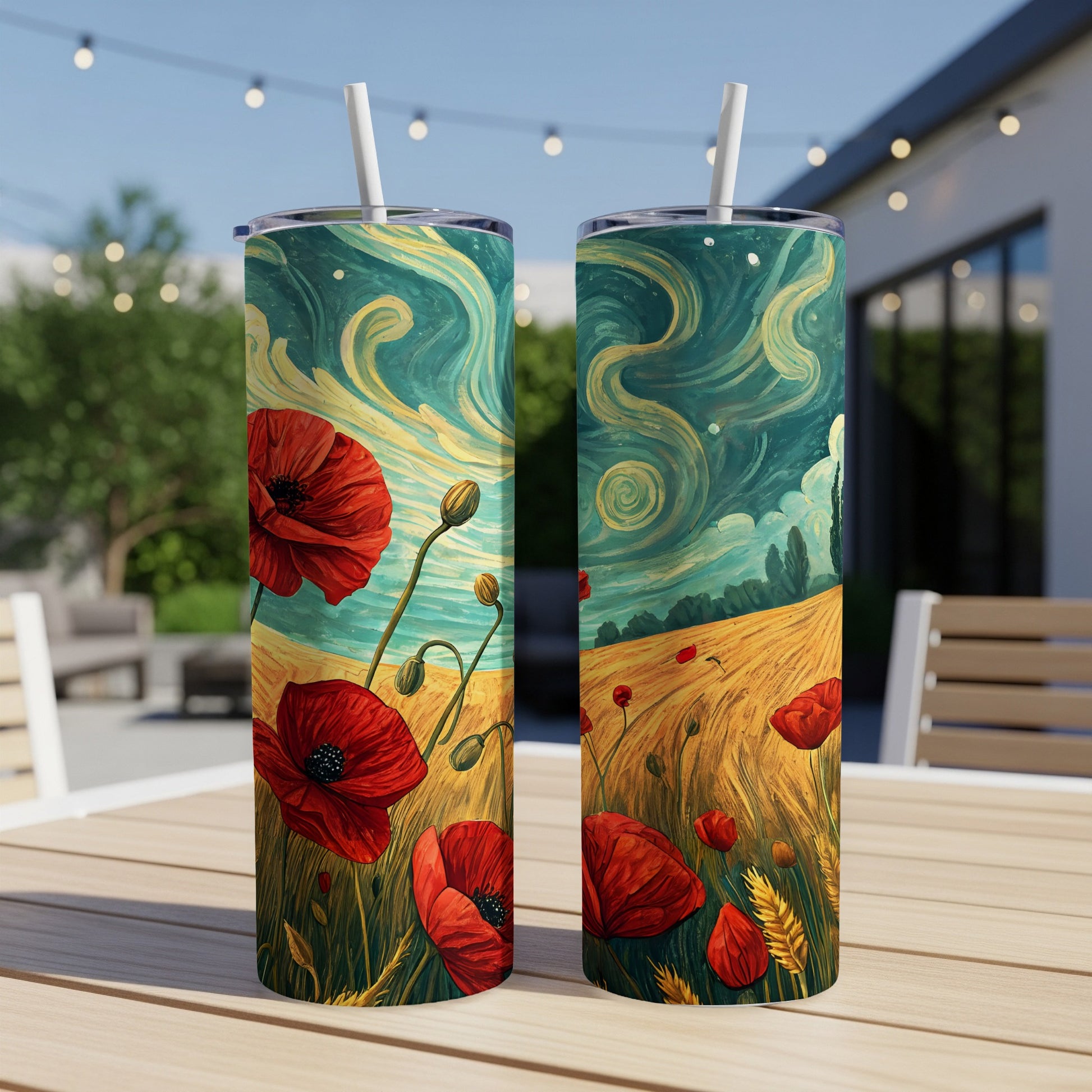 Artistic Flower Field Design Tumbler for Refreshing Drinks