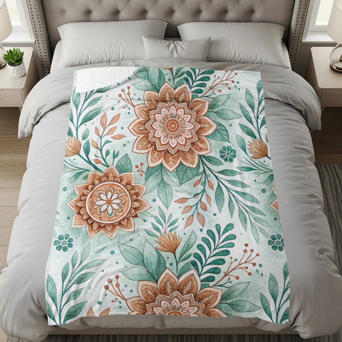 Rustic Florals Green Teal and Brown Botanical Design - Walk Greener