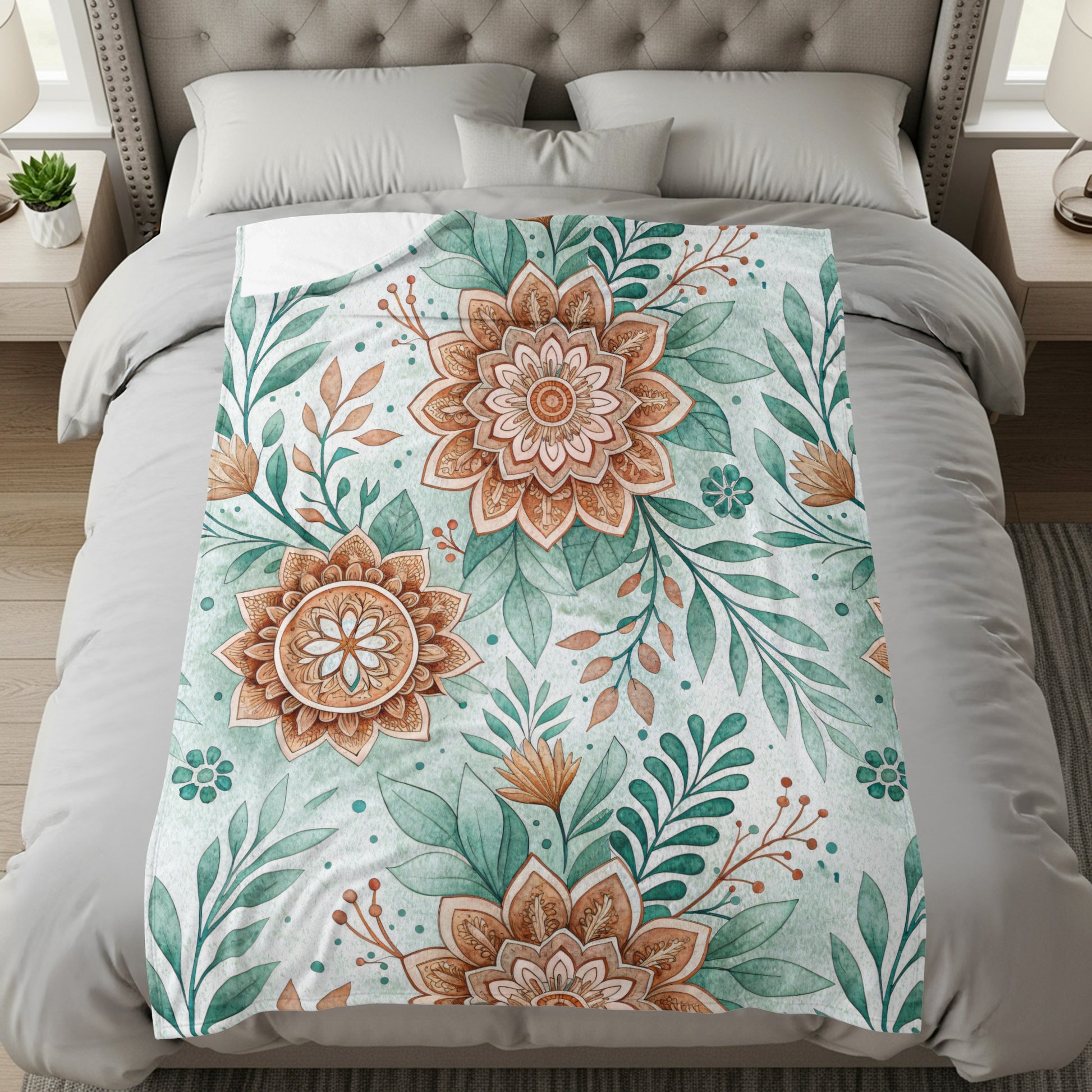 Rustic Florals Green Teal and Brown Botanical Design - Walk Greener