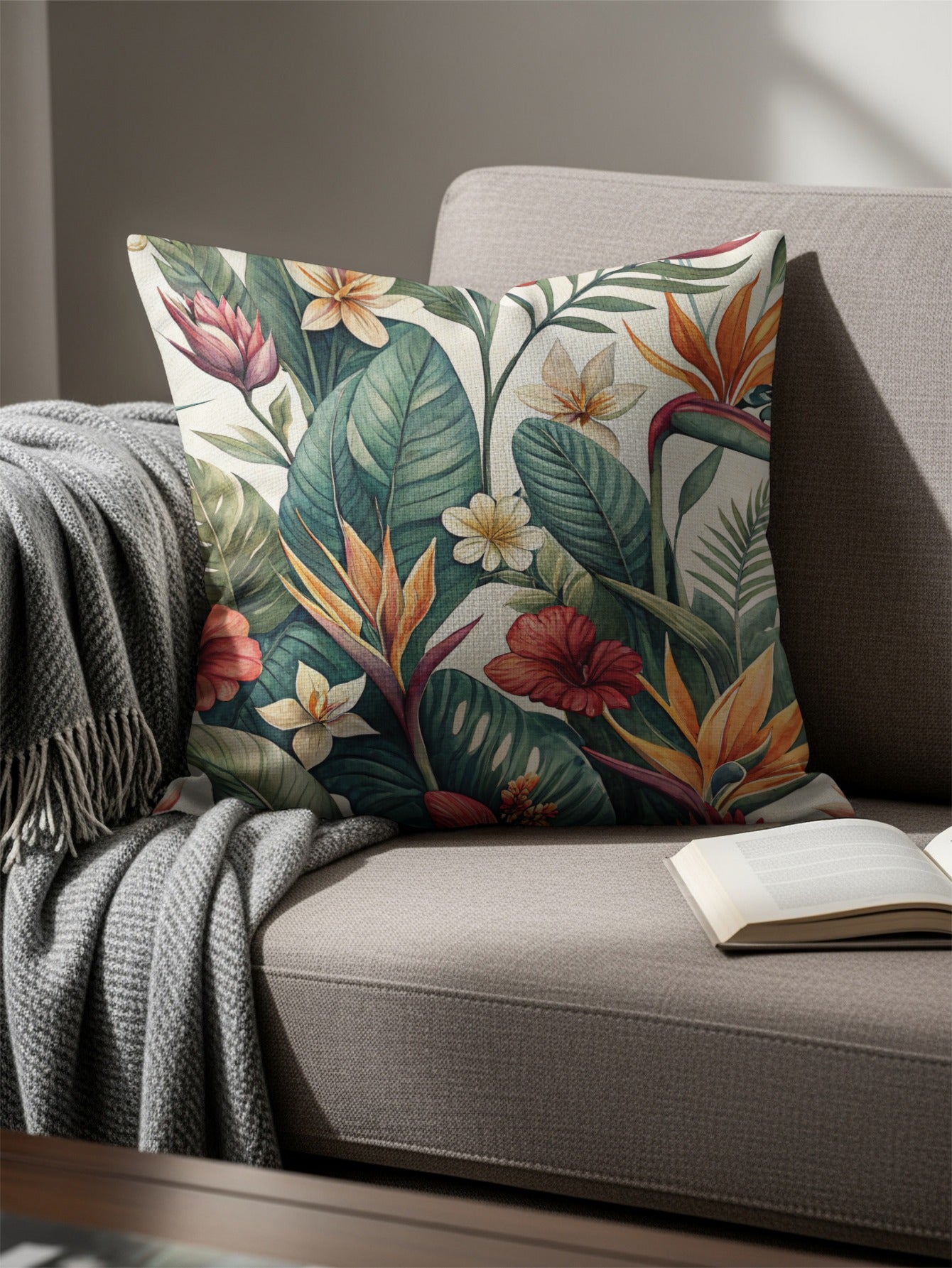 Tropical Foliage and Flowers Decorative Cushion Cover