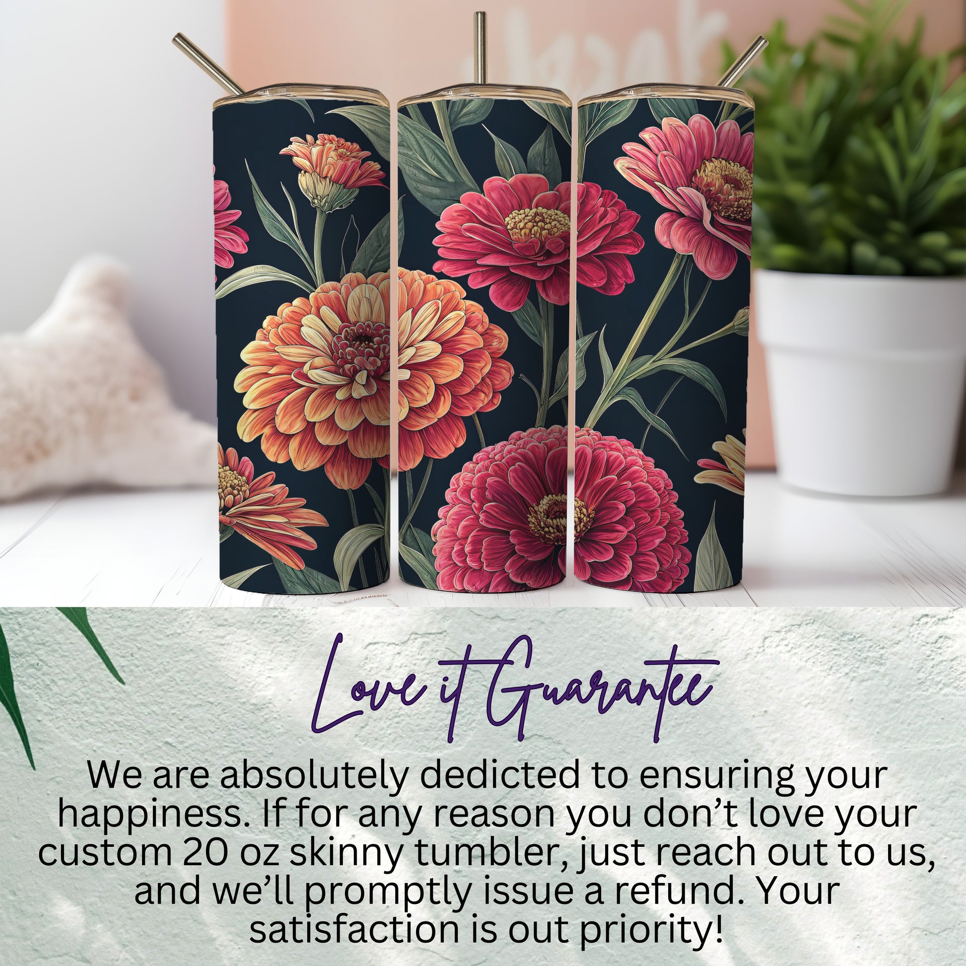 Vibrant Floral Skinny Tumbler with Love it Guarantee