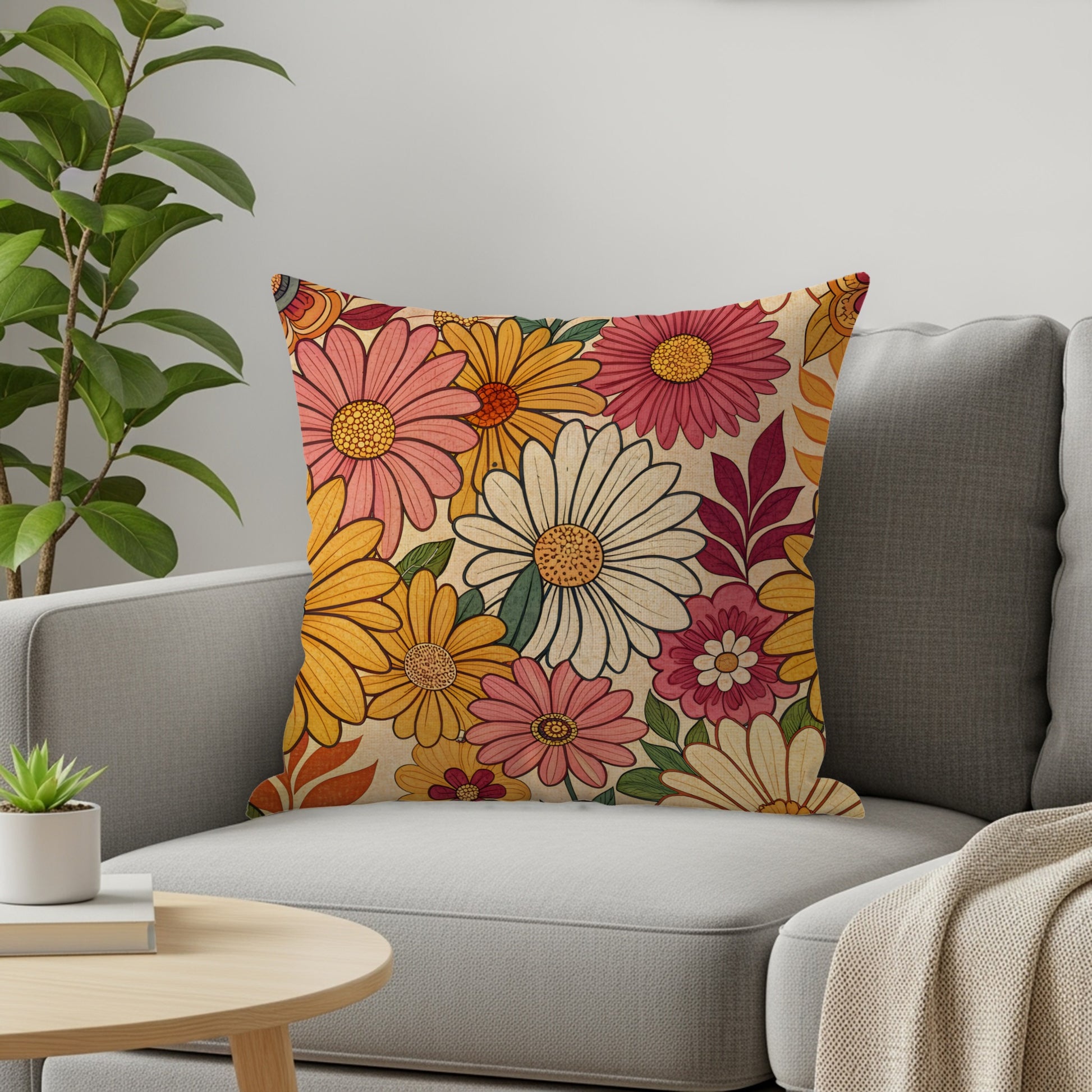 Vibrant Floral Pattern Decorative Throw Pillow Cover