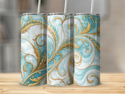 Elegant Blue and Gold Swirl Design Tumbler Product