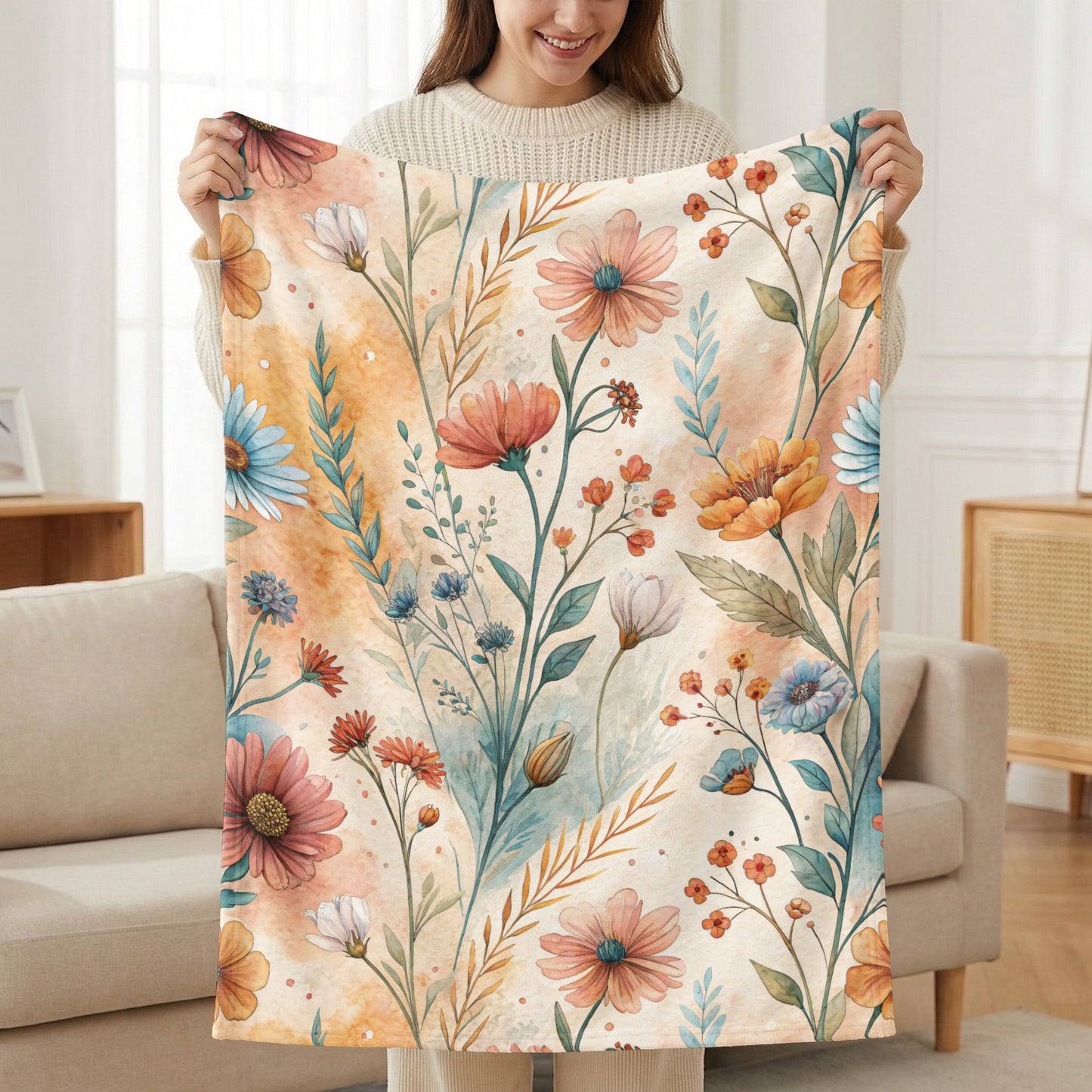 Watercolor Floral Pattern with Flowers and Leaves Design - Walk Greener
