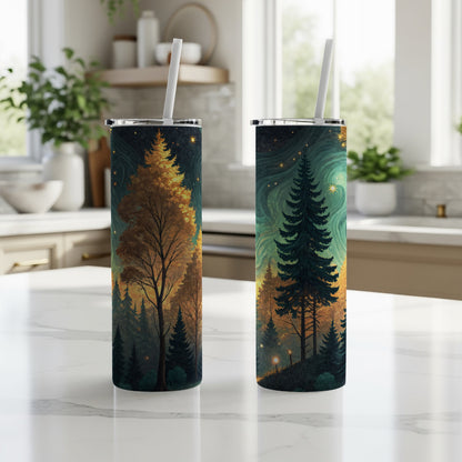 Enchanting Nature Scene Travel Tumbler with Straw