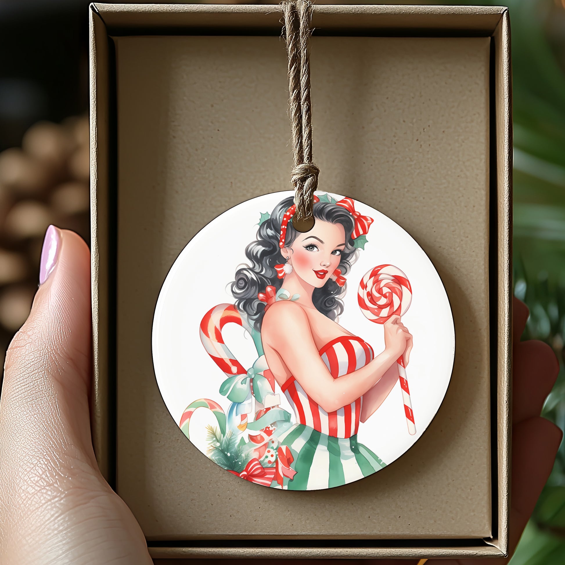 Retro Festive Pinup Girl Christmas Ornament product