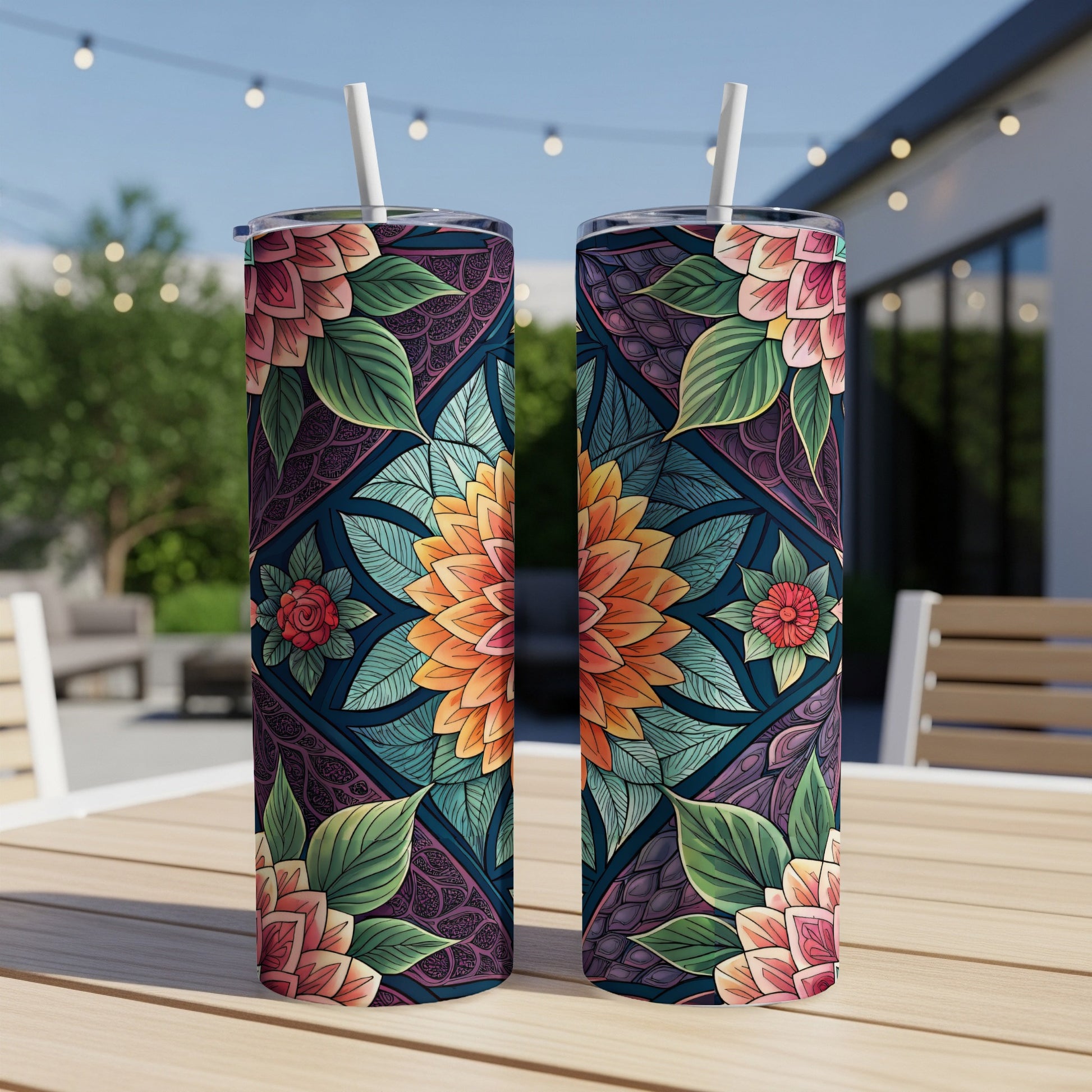 Floral Delightful Patterns Design in Bold Colors 20 oz Skinny Tumbler - Walk Greener