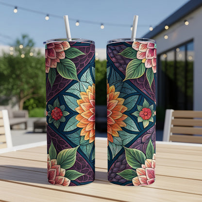 Floral Delightful Patterns Design in Bold Colors 20 oz Skinny Tumbler - Walk Greener