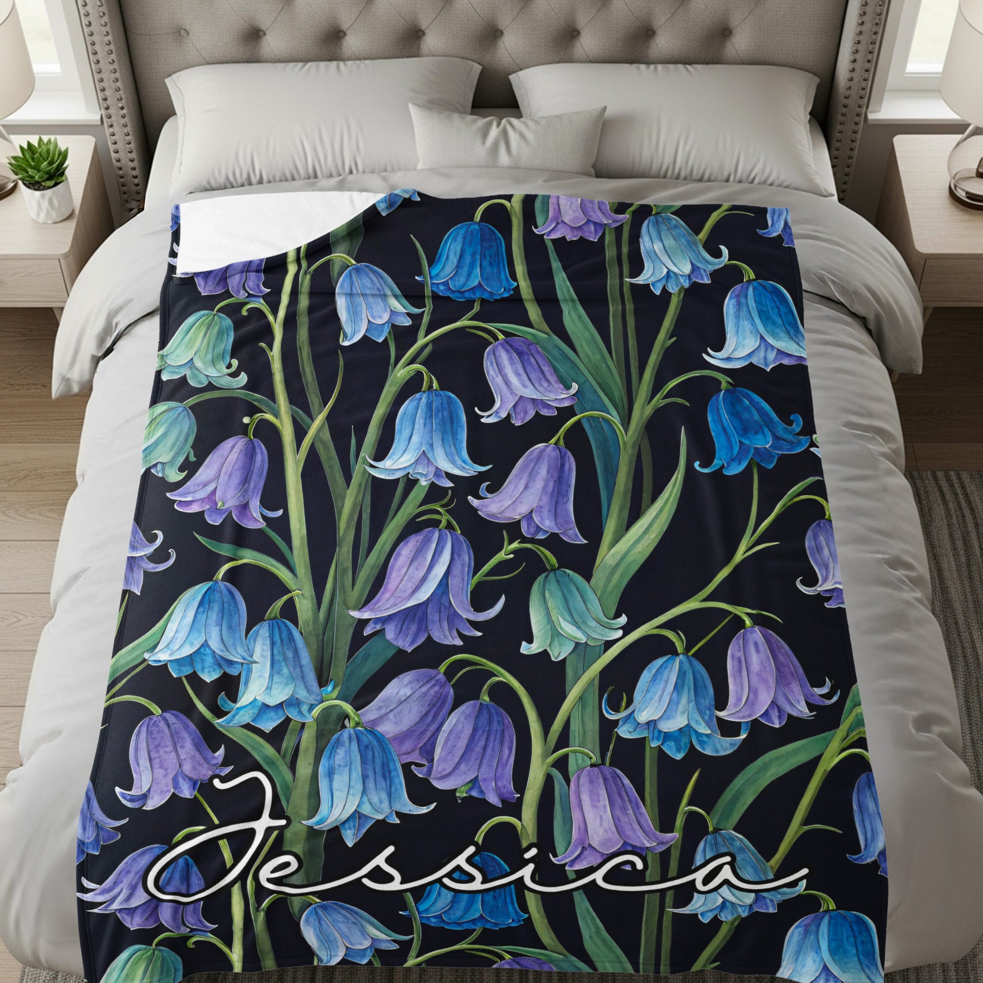 Blue and Purple Flower Design Jessica Blanket