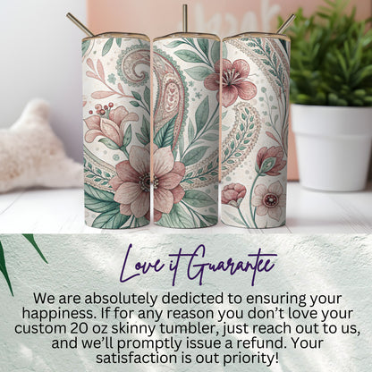 Floral and Paisley Delight Design 20 oz Skinny Tumbler - Walk Greener