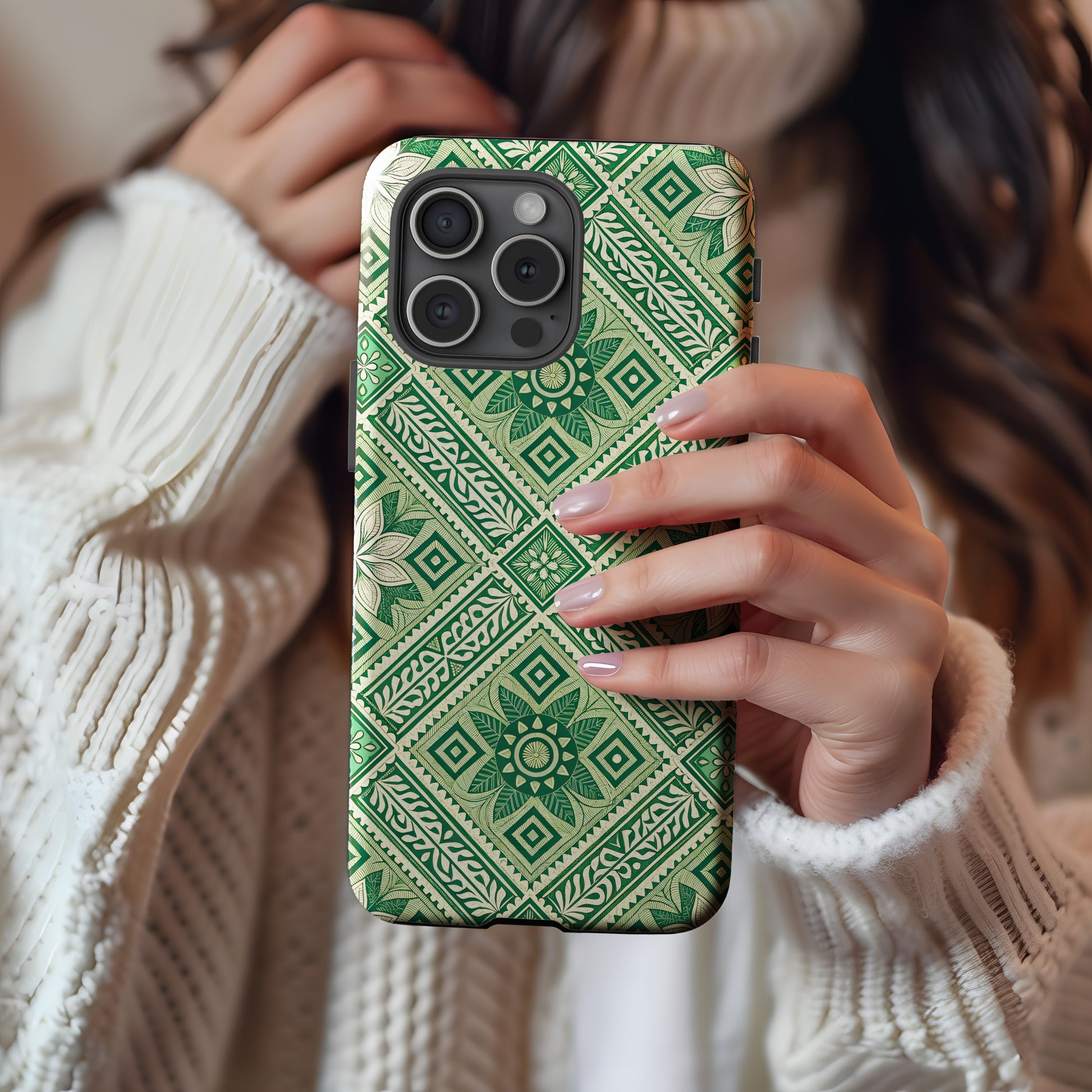 Stylish Green Geometric Floral Pattern Phone Case
