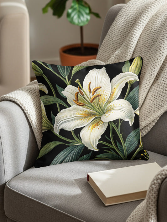 Elegant White Lily Pattern Throw Pillow Home Decor