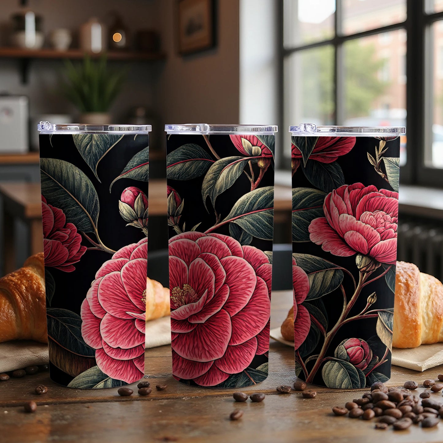 Elegant Floral Patterned Insulated Tumbler Mug