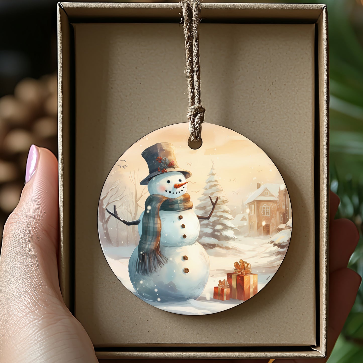 Festive Snowman in Winter Scene Hanging Ornament product