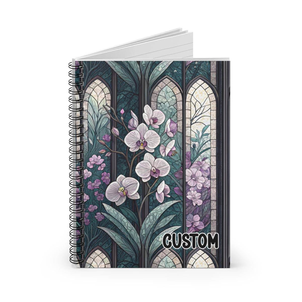 Custom Stained Glass Orchid Spiral Notebook