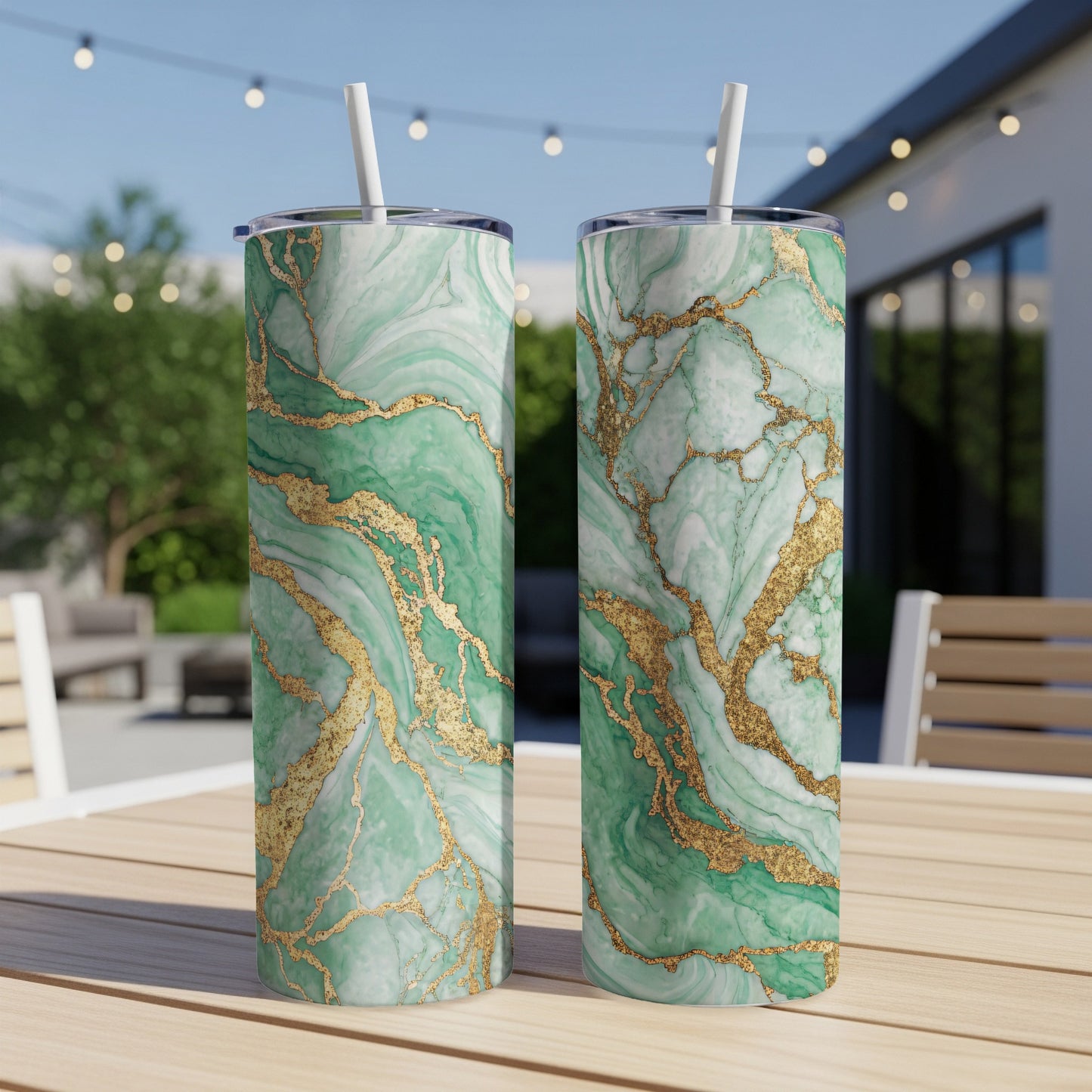 Green and Gold Marble Design Insulated Tumbler Cup