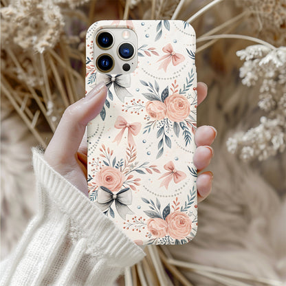 Elegant Peach Floral and Bow Pattern Phone Case
