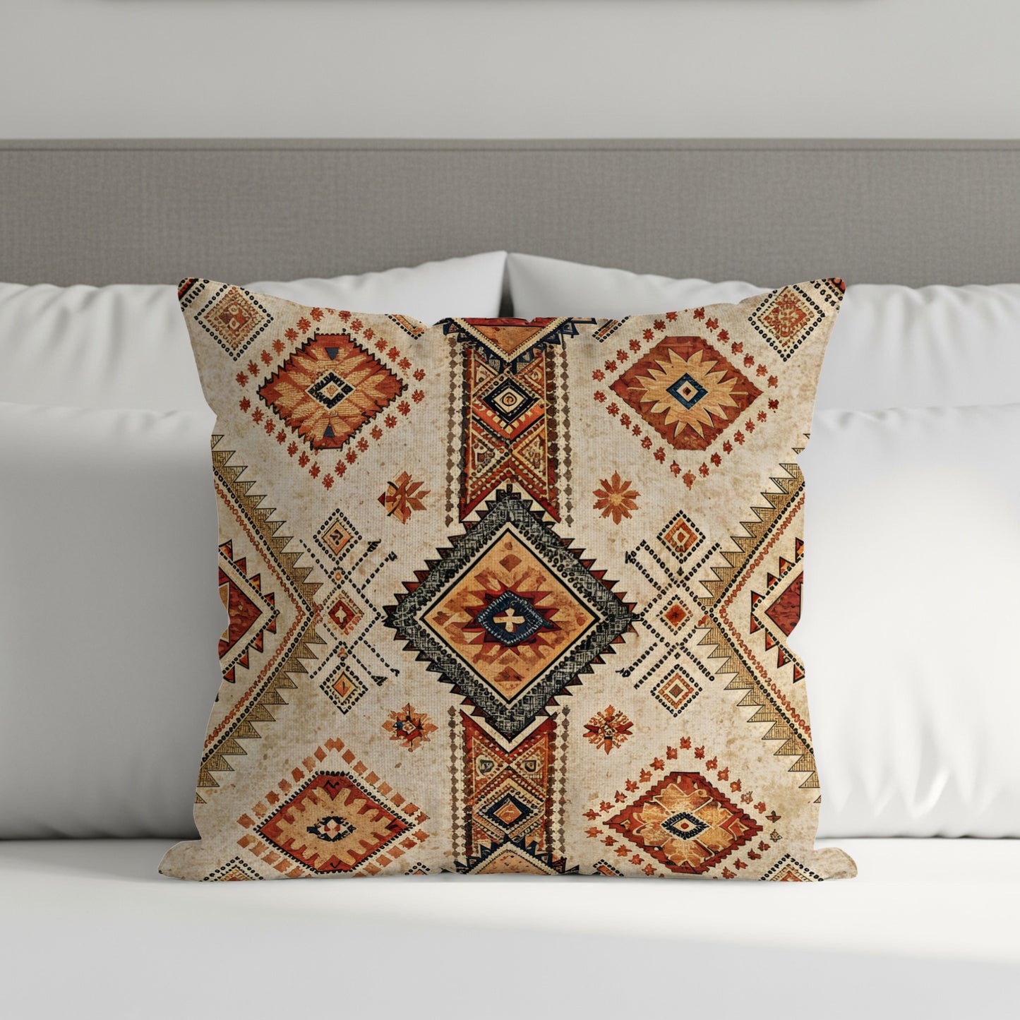 Tribal Geometric Pattern Rich Colors Detail Texture Throw Pillows - Walk Greener