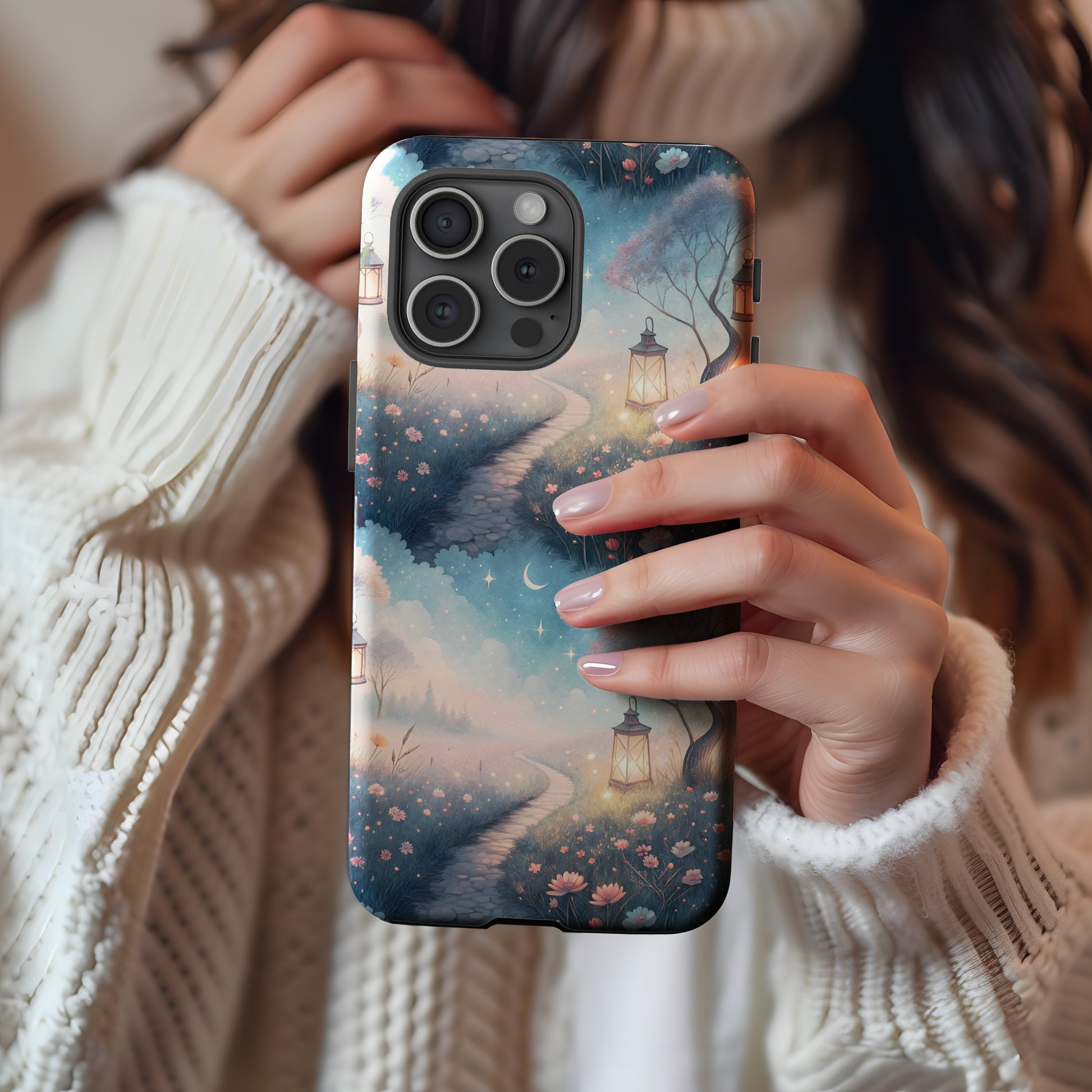 A Pathway with Lanterns in a Dreamy Field Custom Phone Case - Walk Greener