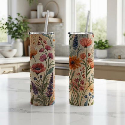Vibrant Wildflower Meadow Floral Pattern 20 oz Skinny Tumbler - Walk Greener