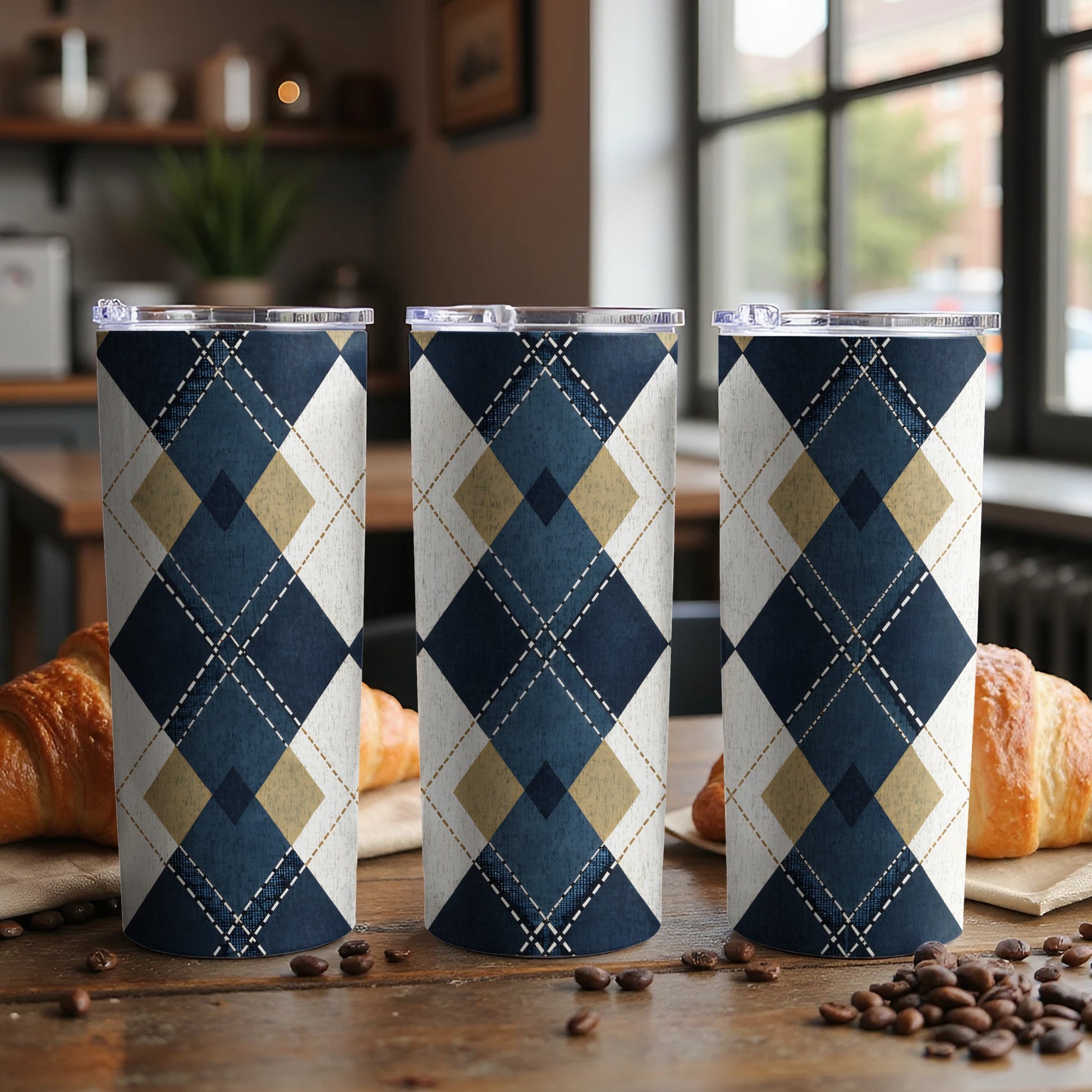 Stylish Navy and White Argyle Pattern Tumbler