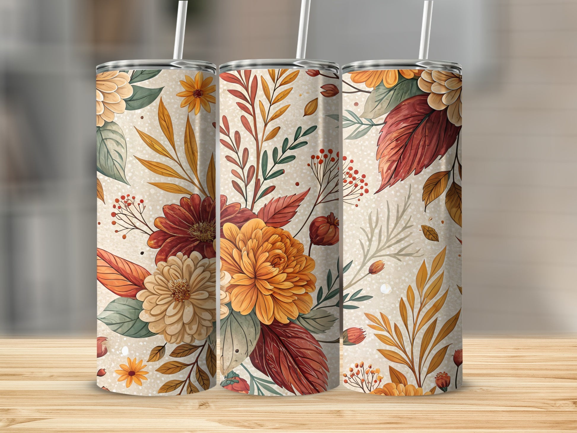 Vibrant Floral Pattern Insulated Tumbler with Lid