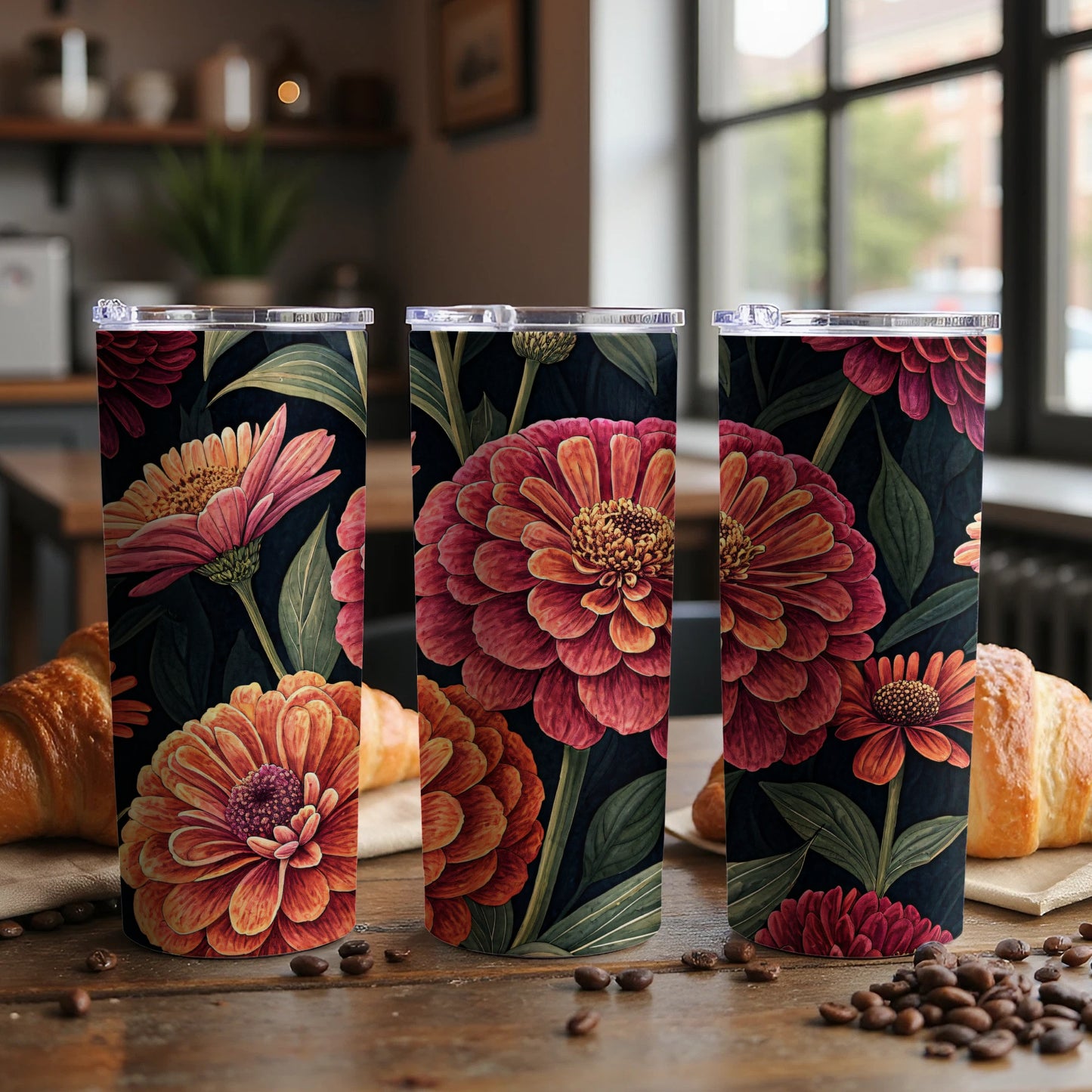 Colorful Floral Insulated Tumblers Set for Coffee and Tea