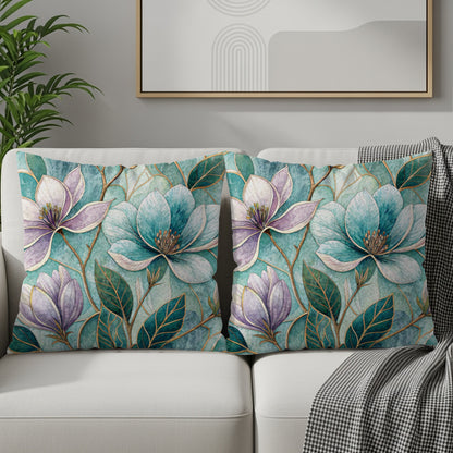 Floral Mosaic Magnolia Watercolor Elegant Design Throw Pillows - Walk Greener