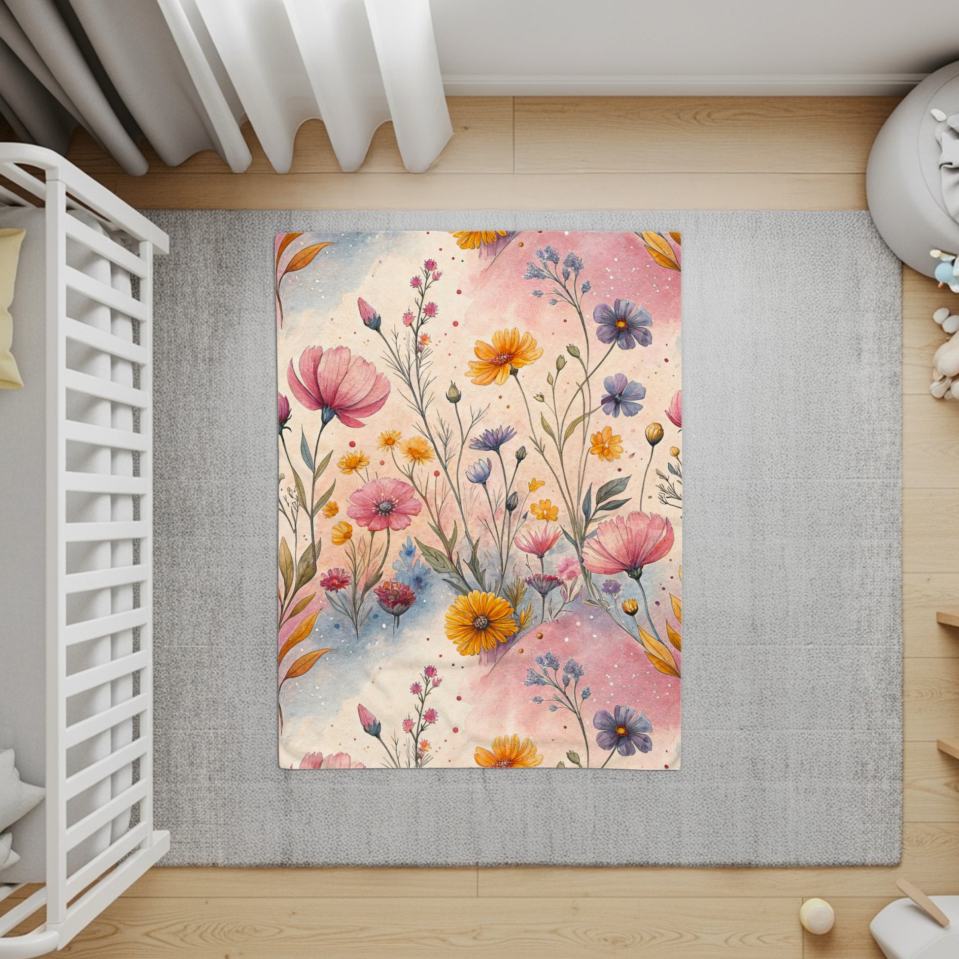 Watercolor Meadow Flowers on Light Background Velveteen Plush Blankets - Walk Greener