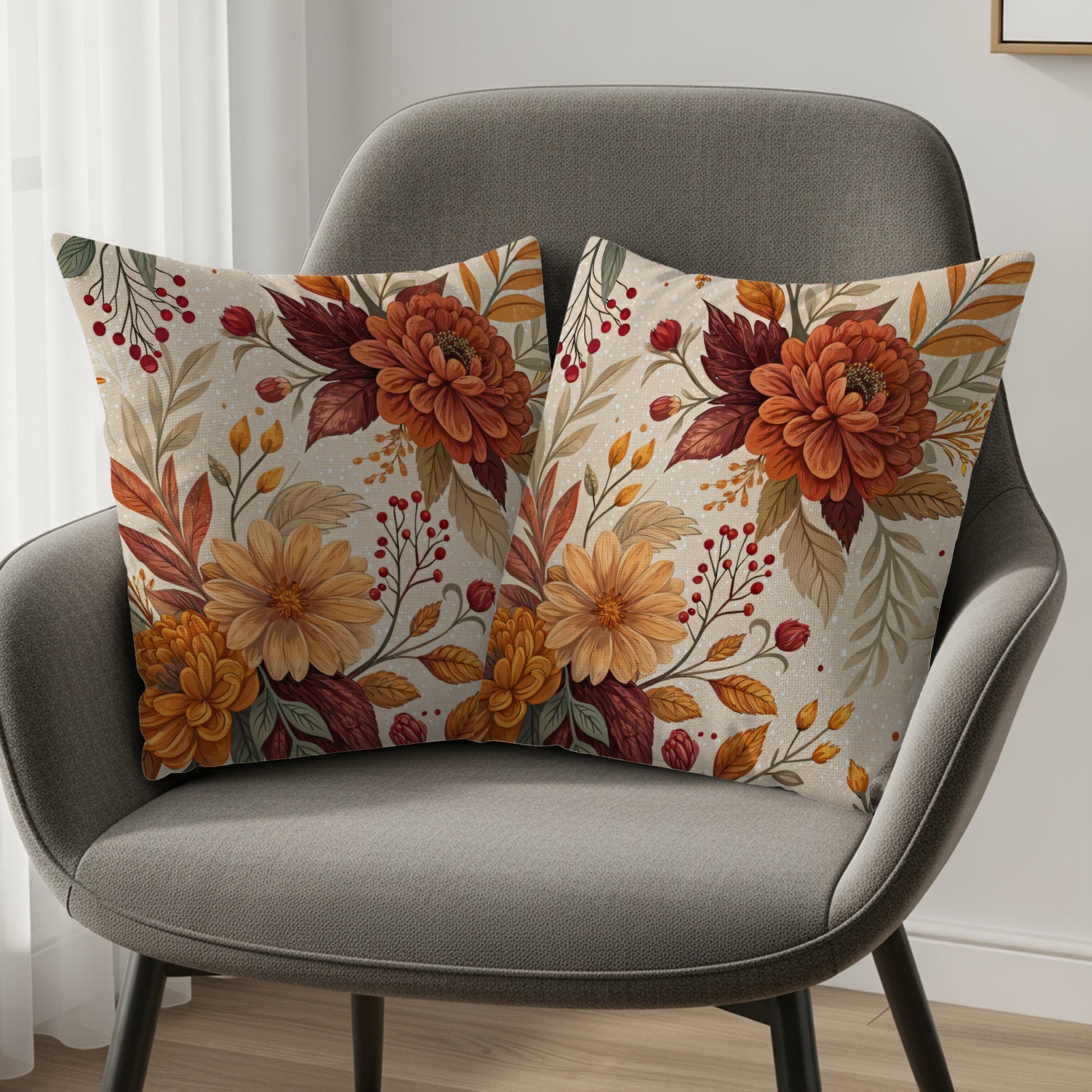Floral Autumn Themed Decorative Cushion Covers Set
