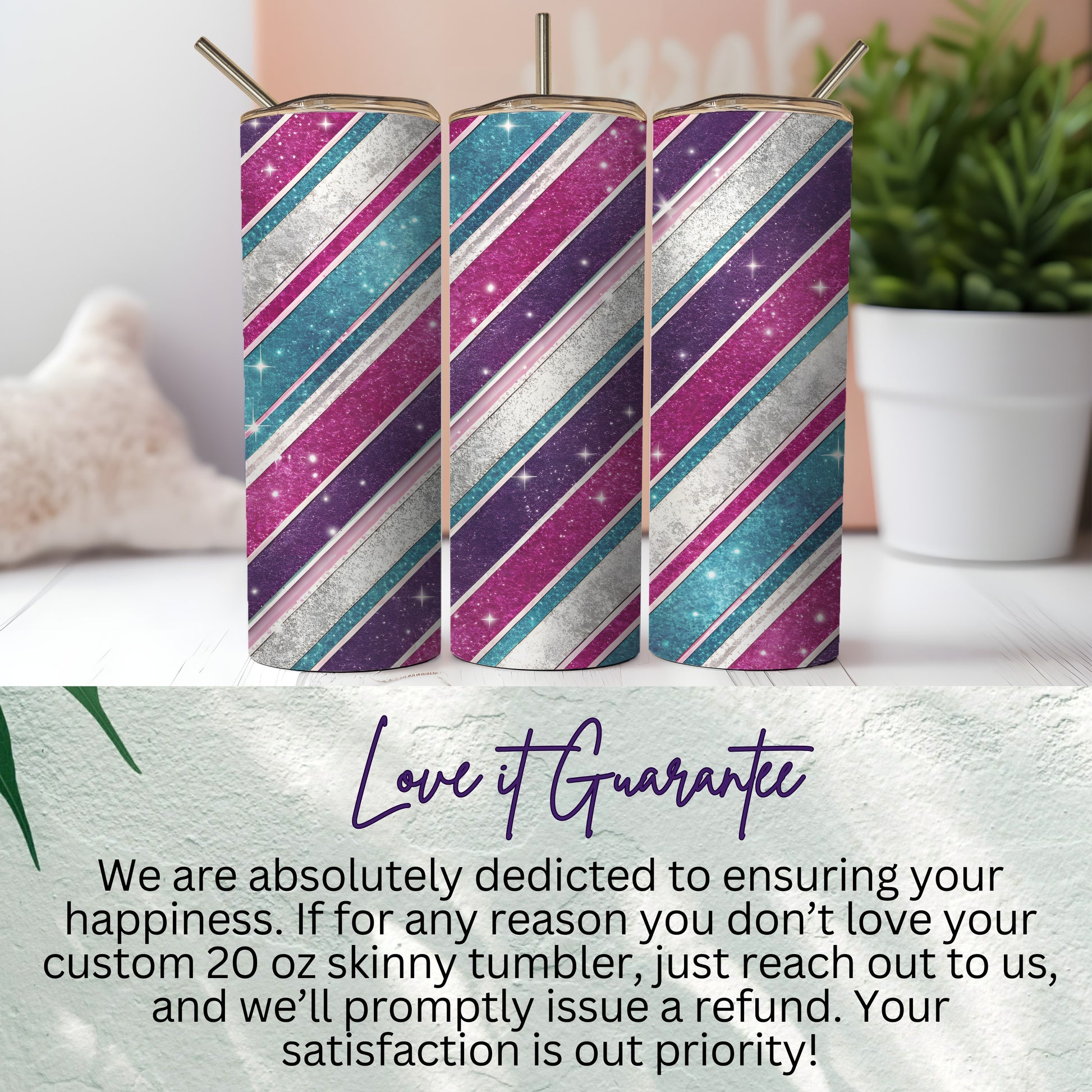 Colorful Diagonal Stripes Sparkling Design Pattern Tumbler - Walk Greener