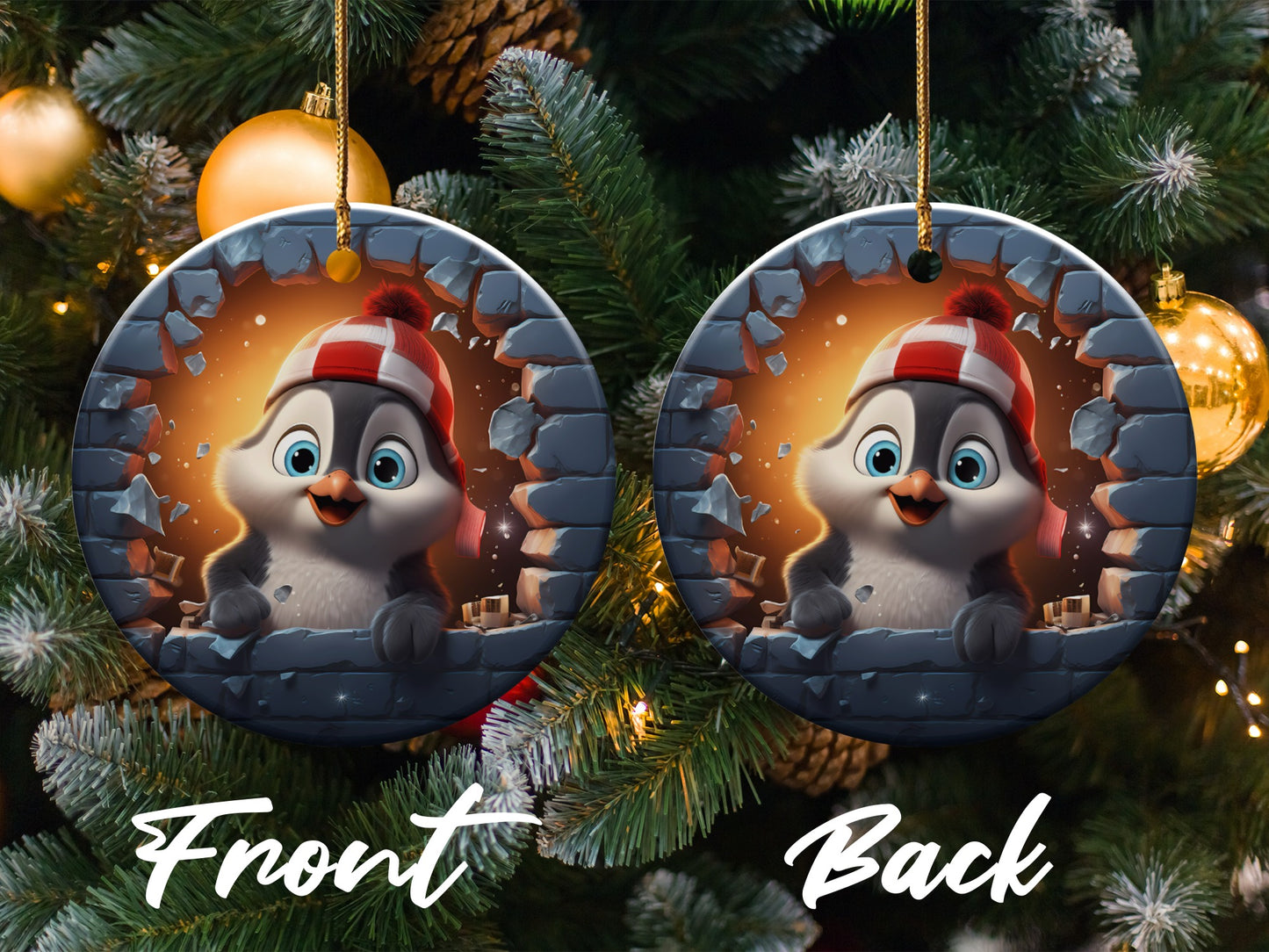 Cute Penguin in Santa Hat Round Ornament Christmas product