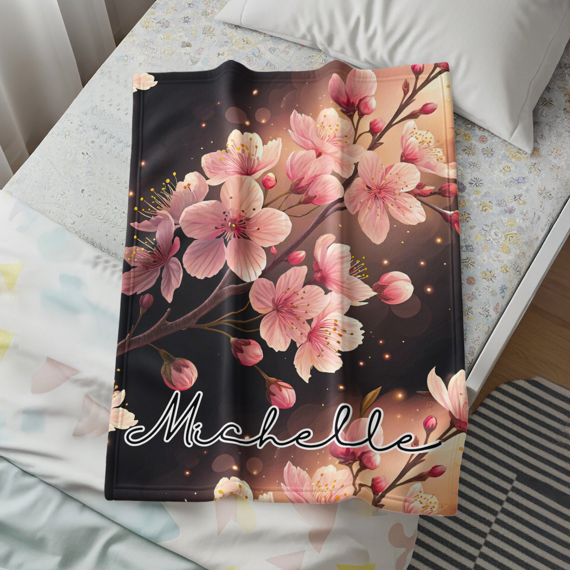 Michelle Personalized Cherry Blossom Blanket Gift