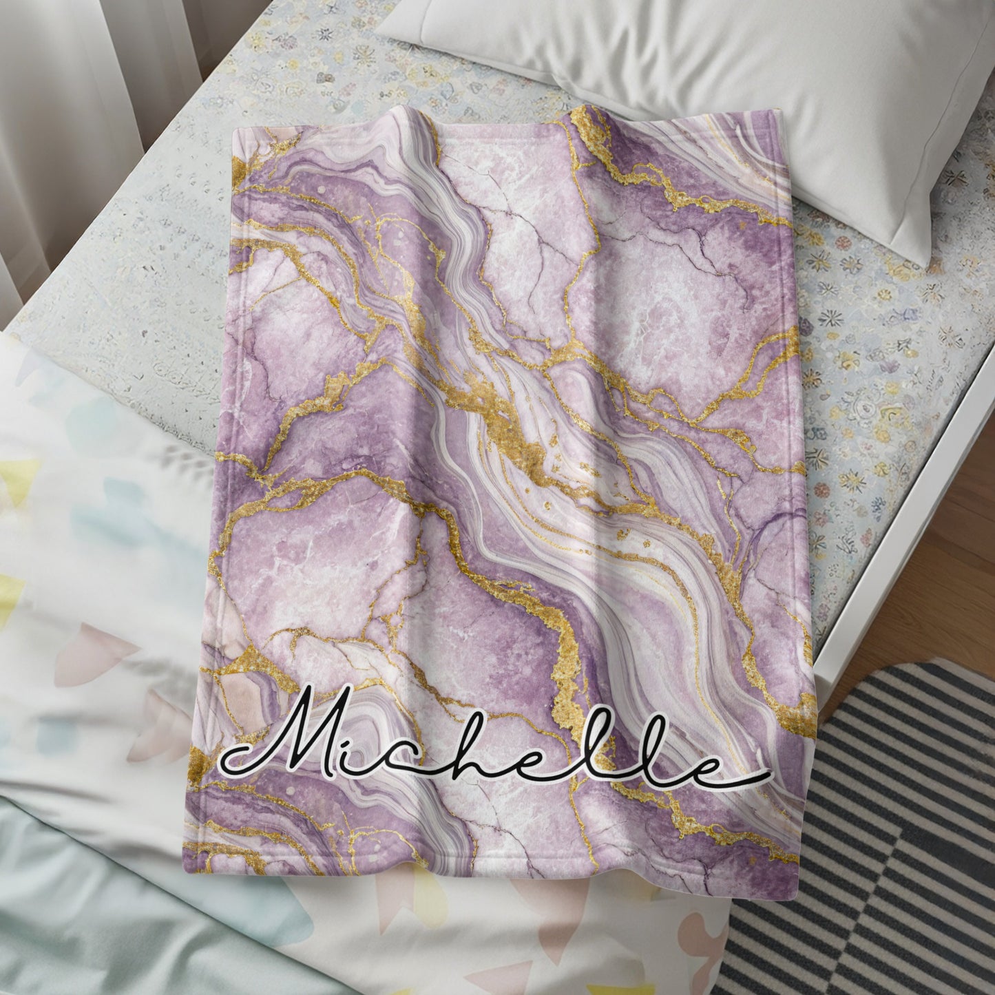 Purple Marble Pattern Blanket with Name Michelle