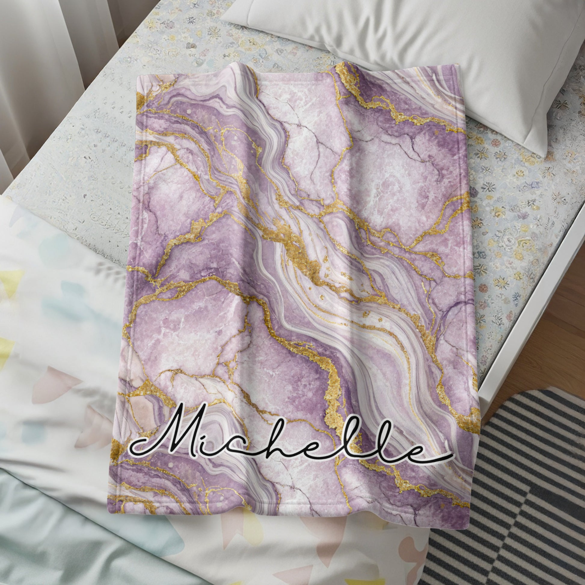 Purple Marble Pattern Blanket with Name Michelle