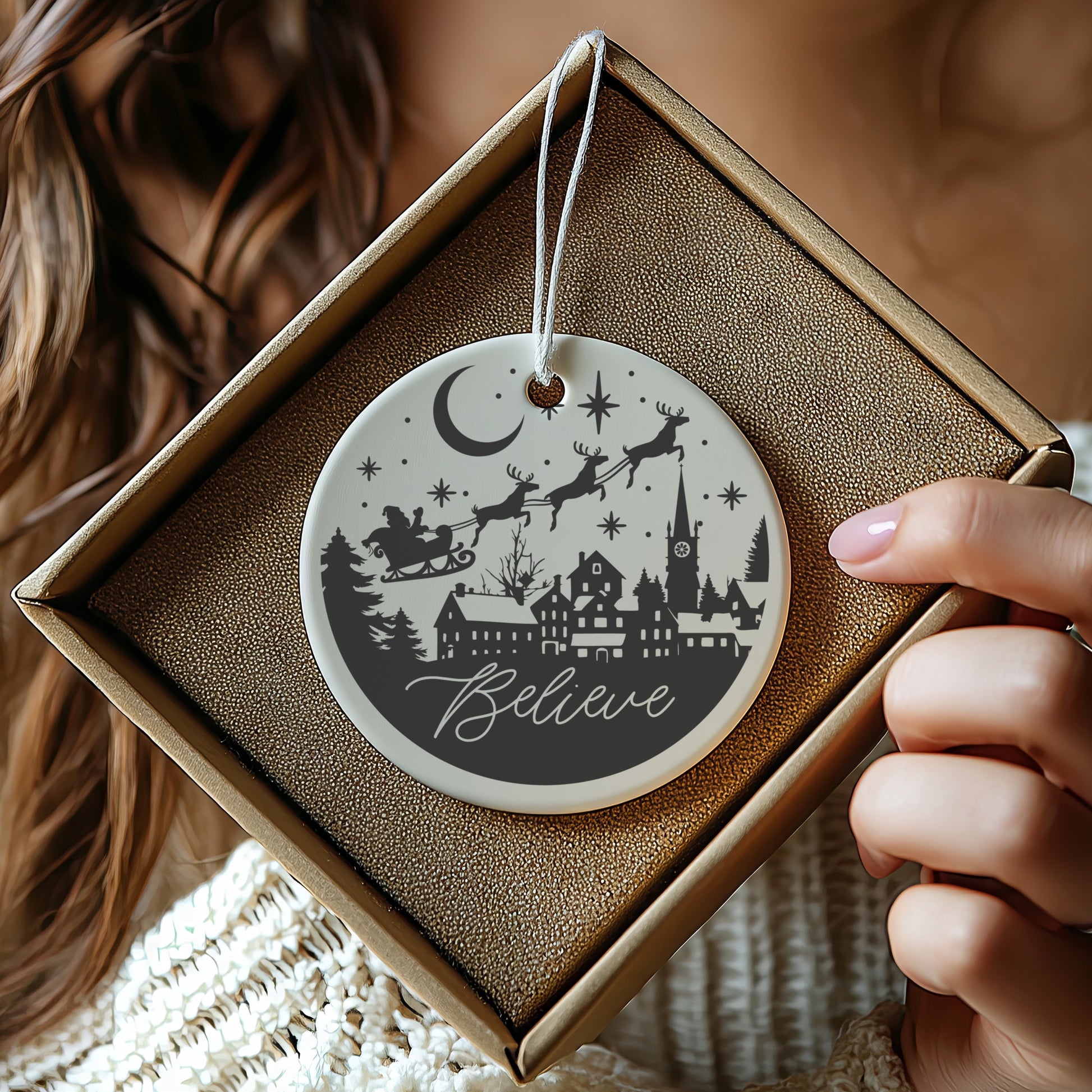 Believe Santa Sleigh Christmas Tree Ornament product type