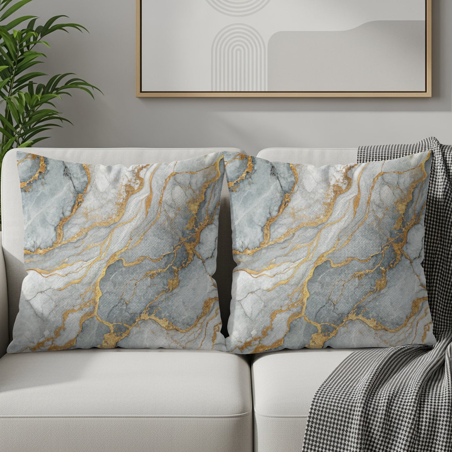 Elegant Marble and Gold Accent Pillow Set